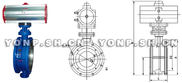 D643H气动不锈钢蝶阀外形尺寸图