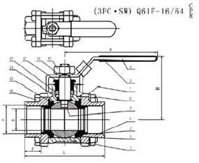 Q61F承插焊不锈钢球阀结构图