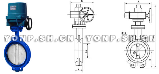 D971X软密封对夹电动蝶阀外形尺寸图