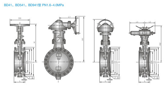 BD41/BD541/BD941金属密封摆动蝶阀外形尺寸图