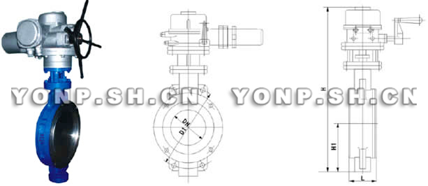 D973H电动对夹硬密封蝶阀外形尺寸图