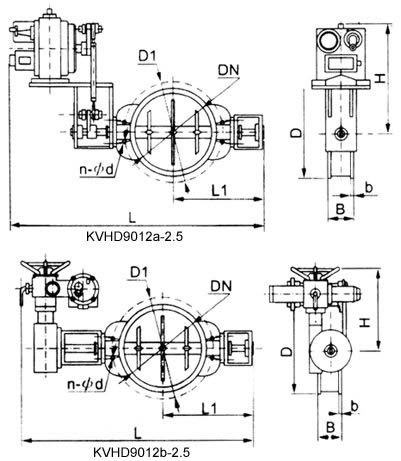 KVGD9012电动高温蝶阀外形尺寸图