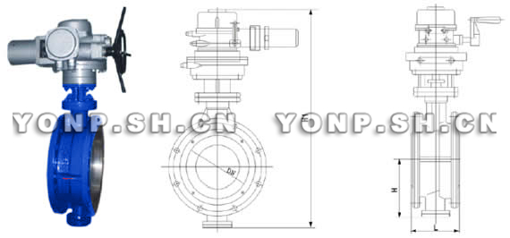 D943H电动硬密封法兰蝶阀外形尺寸图