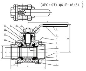 Q61F三片式承插焊浮动球阀结构图