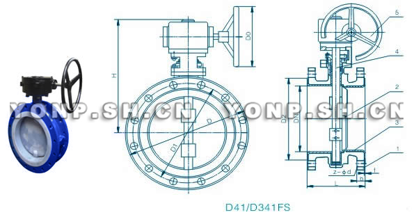 D41/D341FS蜗轮衬氟法兰蝶阀外形尺寸图