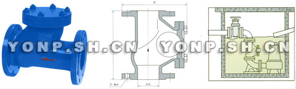 HQ41X滑道滚球式法兰止回阀外形尺寸图