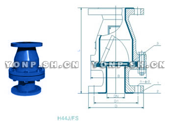 H44J/FS衬氟旋启式法兰止回阀外形尺寸图