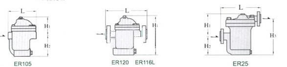 ER105/120/116L/25钟型浮子式疏水阀外形尺寸图