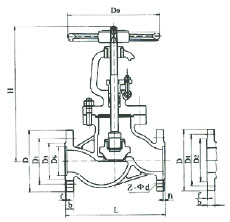  J41H/J41Y/J41W型铸钢法兰截止阀结构图