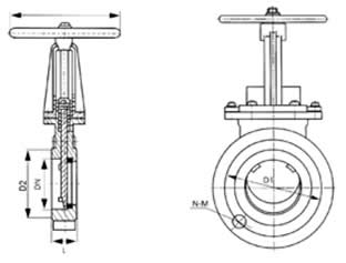 PZ73H/X/Y-10/16手动刀形明杆闸阀外形尺寸图