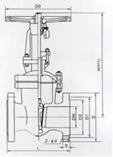 Z41H-16型铸铁楔式明杆闸阀外形尺寸图