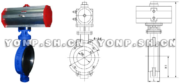 D673H对夹式硬密封气动蝶阀外形尺寸图