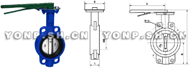 D71X手动对夹软密封蝶阀外形尺寸图