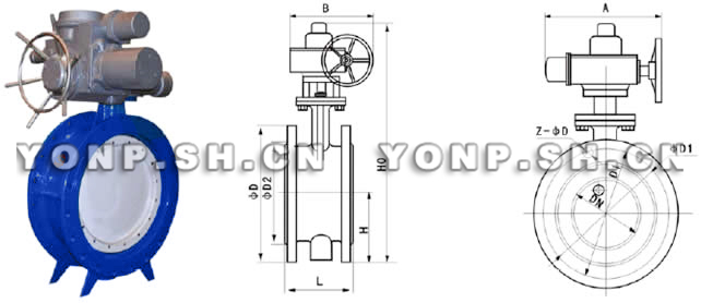 D942X电动法兰软密封蝶阀外形尺寸图