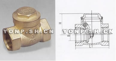 H14X-16T黄铜螺纹旋启式止回阀外形尺寸图