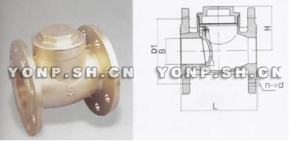 H44W黄铜法兰旋启式止回阀外形尺寸图