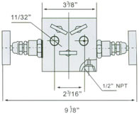 仪表针型五阀组 SS-M2F8型外形尺寸图