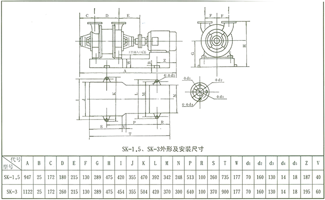 SK真空泵外形及安装尺寸图1