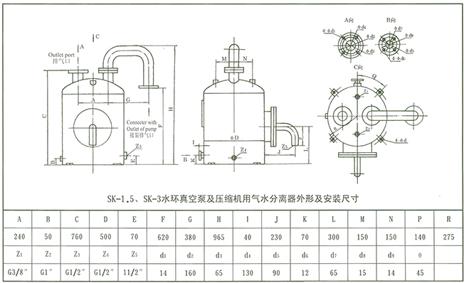 SK真空泵外形及安装尺寸图2