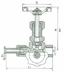 J19H-1.6/32P型不锈钢压力表针型阀外形尺寸图