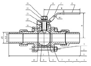 Q61F三片式活接对焊球阀结构图