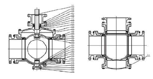 Q341F三通四密封涡轮球阀结构图1