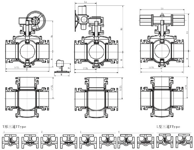 Q341F三通四密封涡轮球阀结构图2