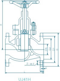UJ41H柱塞蒸汽截止阀外形尺寸图
