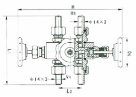 J23SA-1.6/32P型流量计三通阀外形尺寸图