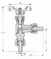 J24W-1.6/16P型角式截止针型阀外形尺寸图
